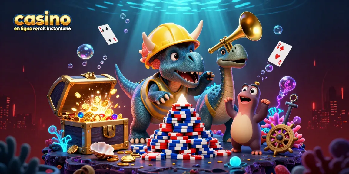 Retraits instantanés au casino en ligne avec une illustration de triceratops et de jubilations sous-marines.