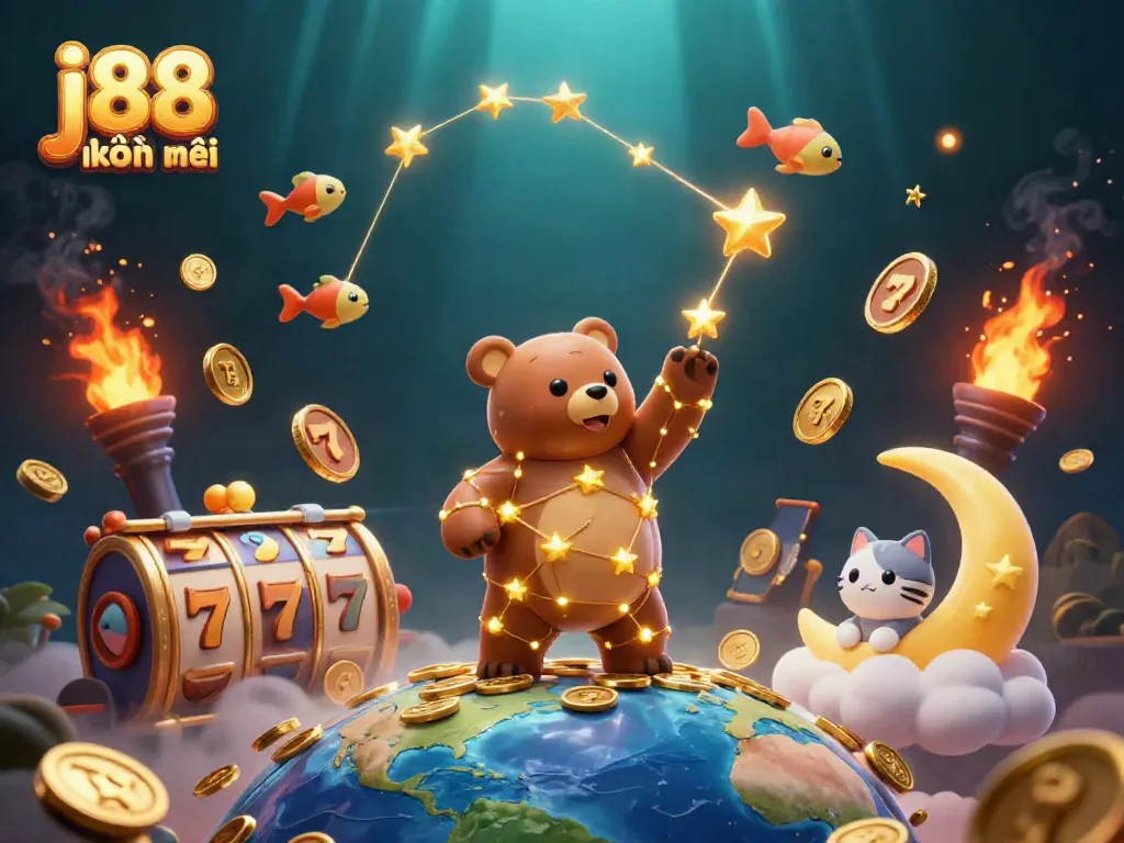 Experience exciting j88 khuyến mãi with a vibrant 3D cartoon casino scene featuring fun characters and dynamic gameplay elements.