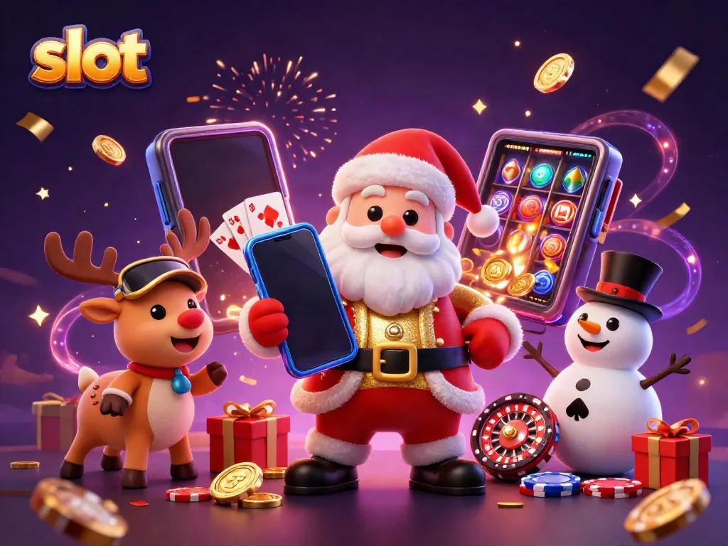 Spin the slots with Santa and friends, showcasing vibrant casino excitement.