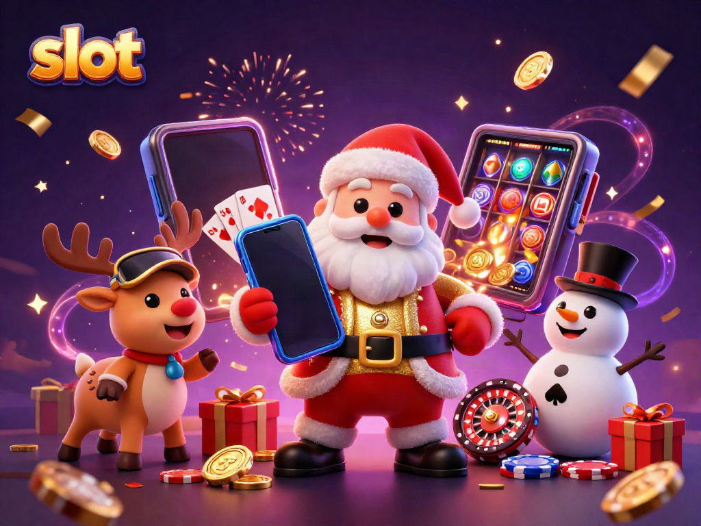 Spin the slots with Santa and friends, showcasing vibrant casino excitement.