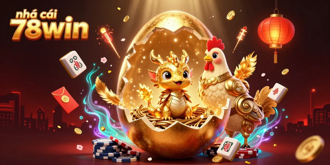 Engaging gambling scene with crystal gold dragon, poker chips, and festive elements capturing nhà cái 78win's atmosphere.