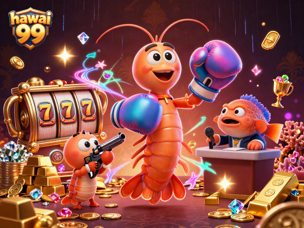 Experience the excitement of hawai 99 with vibrant casino-themed 3D illustration and dazzling treasures.