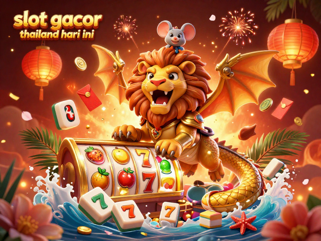 Experience the thrill of slot gacor thailand hari ini with vibrant slot reels, sparkling coins, and festive elements.
