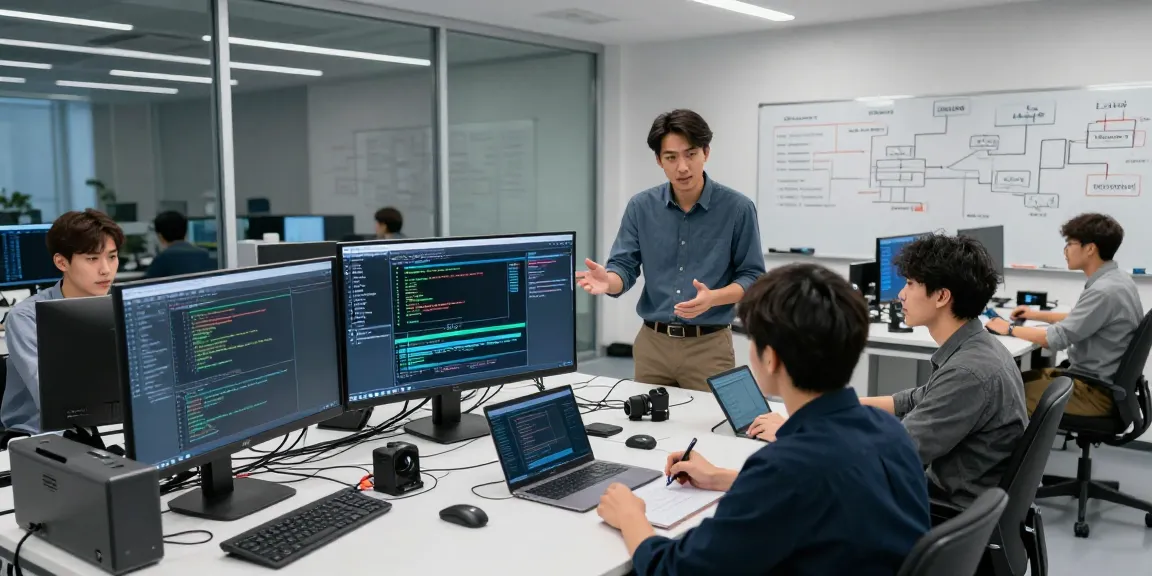 Engineers collaborating on NAGA2000 debugging in modern testing lab
