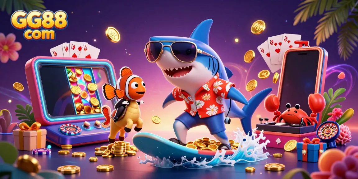 Engage in exciting gameplay at GG88 com with a vibrant casino-themed scene featuring dynamic characters and golden coins.