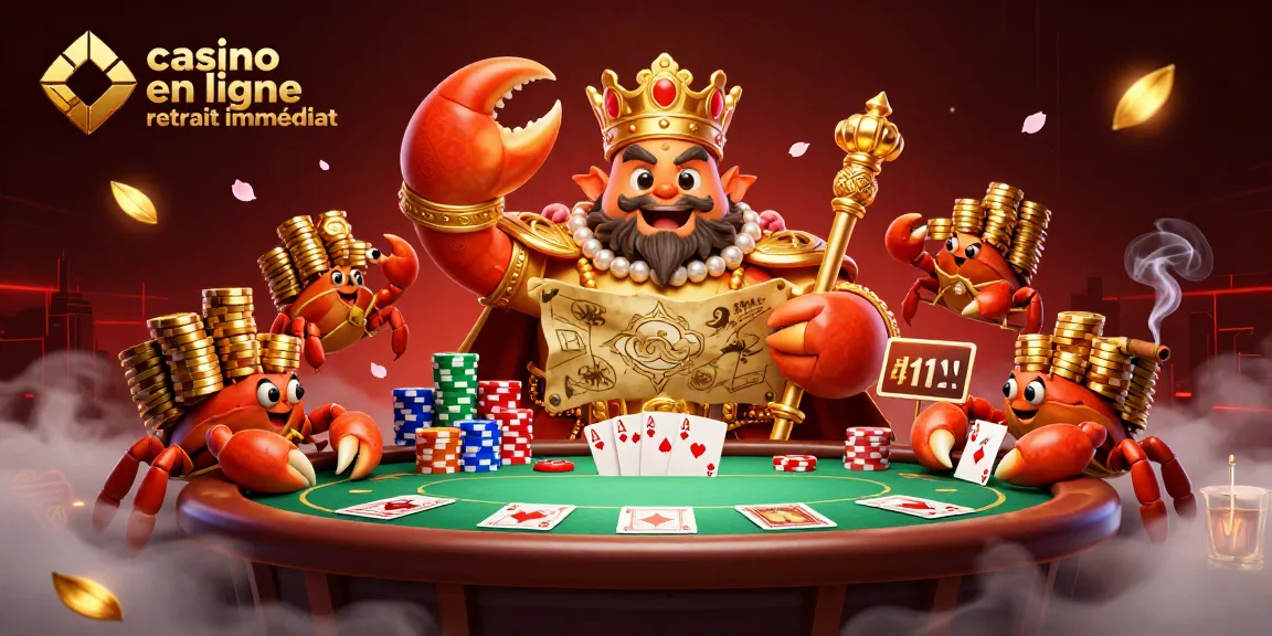 Immergez-vous dans l'univers vivant du casino en ligne retrait immédiat avec ce crabe royal entouré de jetons dorés.