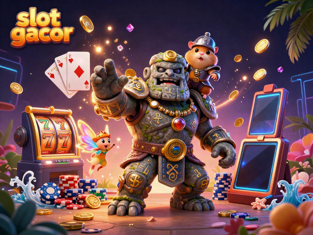 Engage with slot gacor excitement as the magical golem, fairy, and hamster knight bring animated energy to the casino realm.