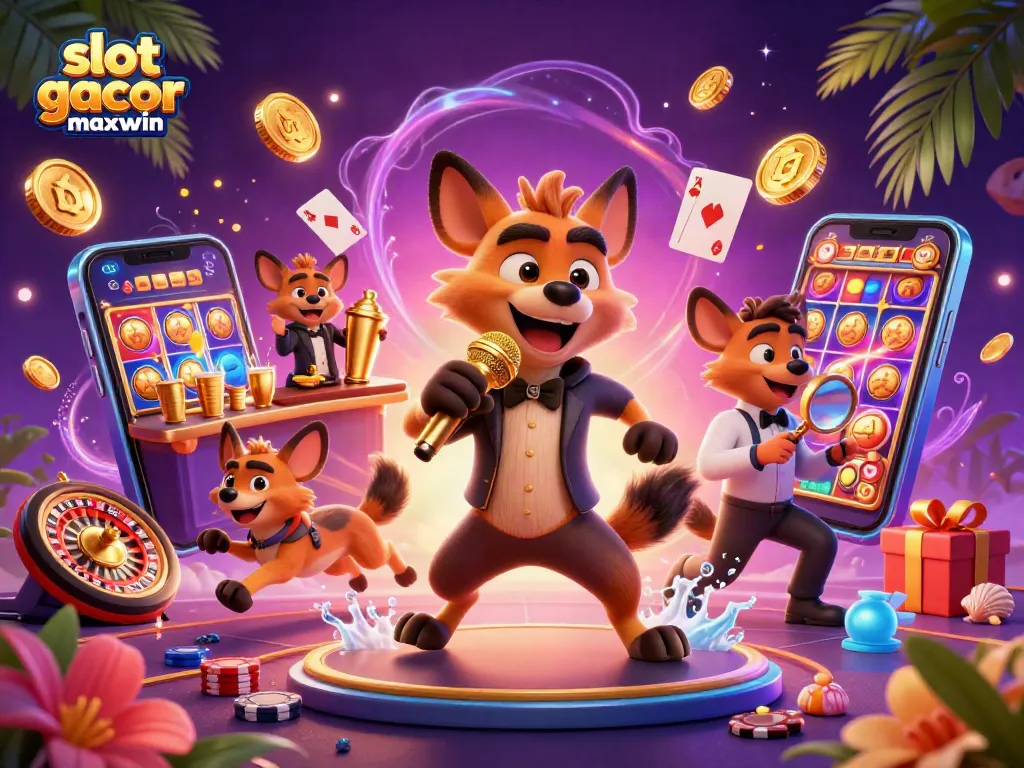Experience slot gacor maxwin with lively hyena characters running a comedy casino club filled with action and entertainment.