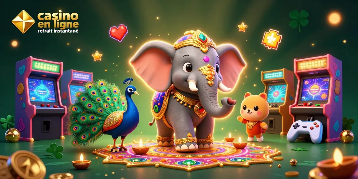Retirez vos gains rapidement avec casino en ligne retrait instantané illustré par un éléphant à motifs Diwali.