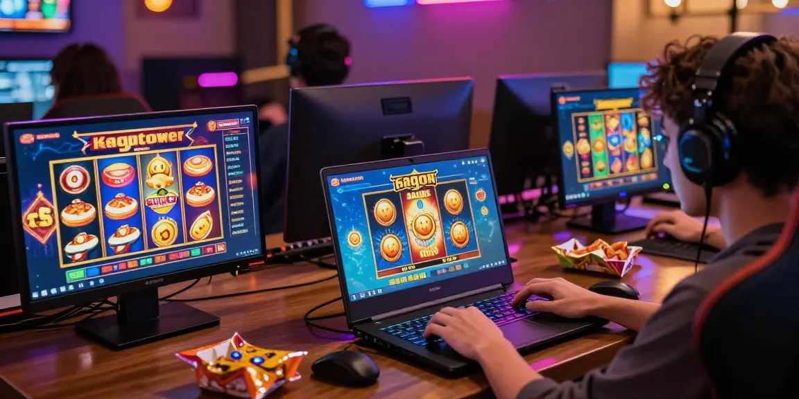 Player immersing in slot gacor gaming experience on a laptop with vibrant lighting