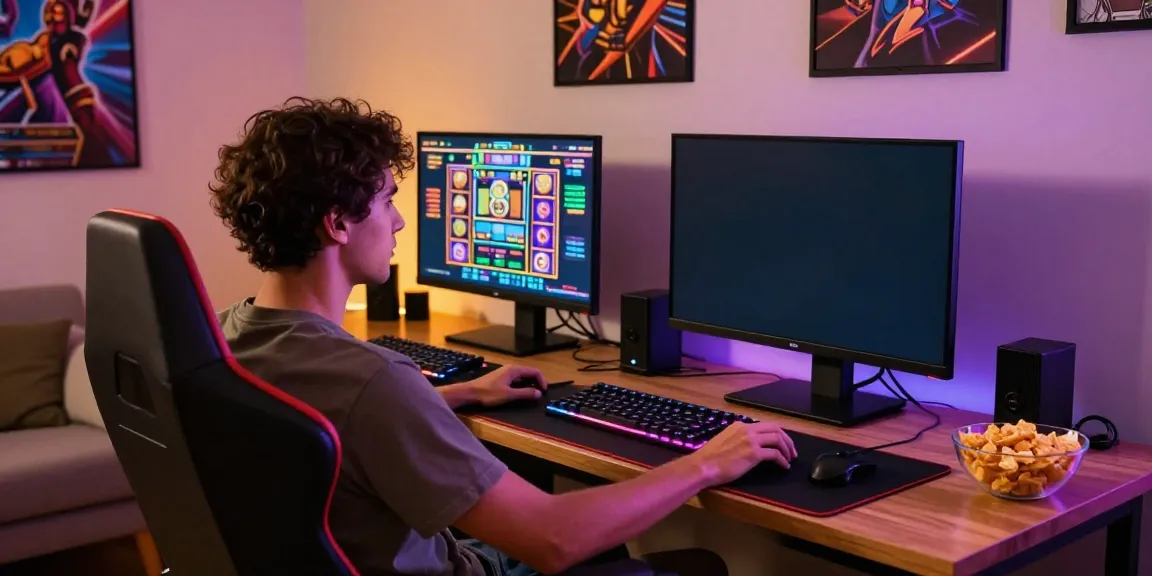 Exciting online slot gaming setup with vibrant graphics and cozy atmosphere.