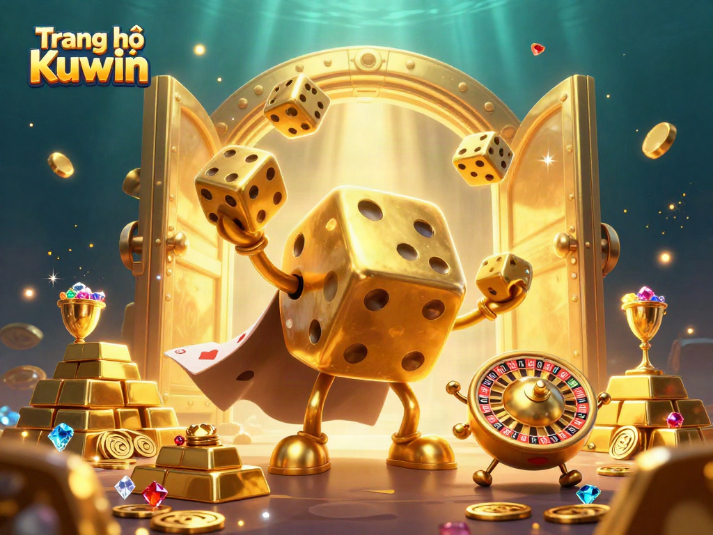 Experience the thrill at Trang chủ Kuwin with dynamic gambling art featuring vibrant 3D characters and treasure.