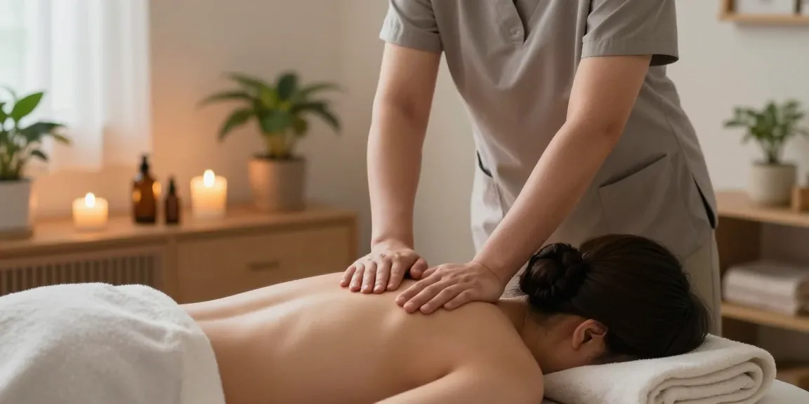 Relaxing 군포출장마사지 experience showcasing a skilled therapist providing relaxation and care in a serene home environment.