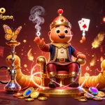 Illustration animée d'un casino fiable en ligne, mettant en scène un maître narguilé et des symboles de poker.