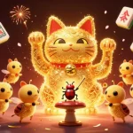 Engage in thrilling gameplay at 123B with a vibrant casino scene featuring lucky cats, golden fireflies, and rich cultural elements.