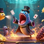 Experience thrilling magic tricks with 84wintv in this lively casino-themed underwater scene.