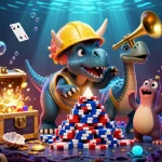 Retraits instantanés au casino en ligne avec une illustration de triceratops et de jubilations sous-marines.