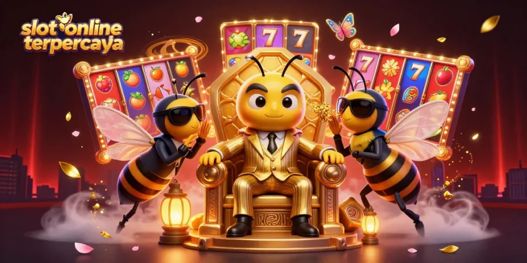 Experience excitement with slot online terpercaya as a buzzing bumblebee mob boss surrounded by jackpot elements.