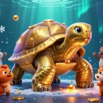 Illustration animée d'un casino en ligne retrait instantané avec des tortues et des jeux de machines à sous.