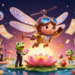 Engage in the thrilling world of 9bet88 at a colorful lily pad casino with vibrant game elements.
