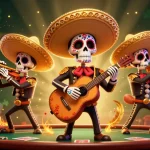 Jouez au poker en ligne avec une illustration 3D dynamique de mariachi et une table de poker