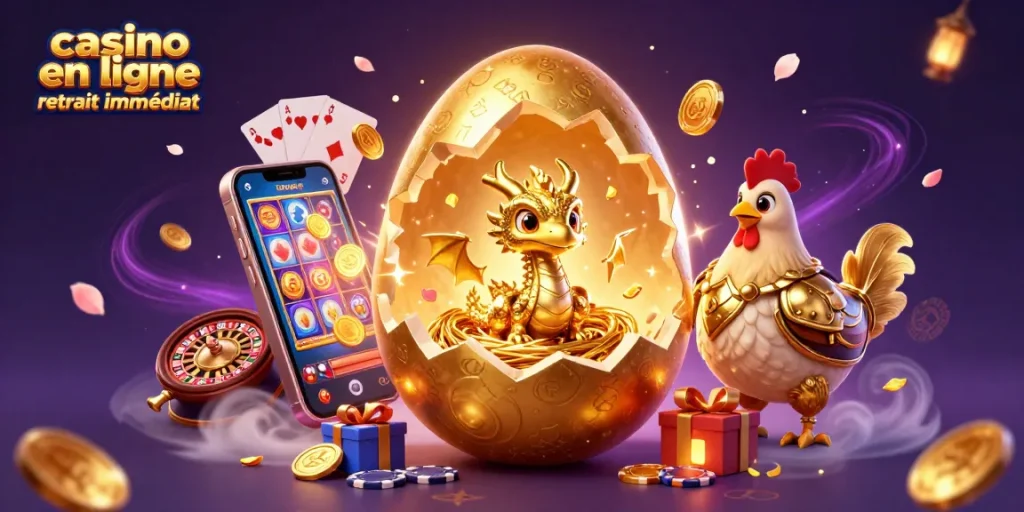 Jouez sur un casino en ligne retrait immédiat et admirez le dragon doré et les jeux autour d'eux.