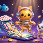 Jouer au casino en ligne avec des personnages de chat astronaute et un chien robot dans un univers coloré.