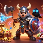 jbo Viking warrior unleashing ice-breathing dragon amidst casino treasures and icy gameplay elements