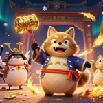 Casino en ligne retrait instantané : illustration dynamique de fortunes et jeux exaltants incluant un tanuki et des maneki-neko