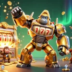 Engage with hubet chính thức as the golden gorilla mech unleashes a treasure-filled casino adventure!