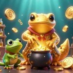 Visitez une scène dynamique de casino crypto liste avec des personnages alchimiques et des éléments blockchain.