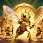 Plongez dans l'univers dynamique du casino crypto liste avec des personnages fascinants jouant sous une pluie de trésors.