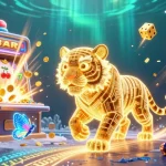 Immerse in the fly88 chính thức digital casino experience featuring a neon tiger and dynamic game elements.