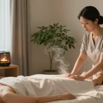 Relaxing 용산출장안마 treatment in a serene wellness studio with soothing elements.