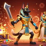 Jouez sur l'application mobile du casino avec des personnages égyptiens dans une scène colorée.