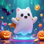 Découvrez l'univers captivant du casino retrait immédiat, avec un chat fantôme animé et un vampire batteur illuminant une scène de jeu riche et colorée.