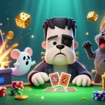 Le casino en ligne retrait instantané offre une expérience palpitante avec un bulldog Frankenstein dealer de cartes entouré de personnages fantastiques.