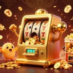 Xoilac365 TV showcases a golden slot machine hitting a jackpot with baby slot machines cheering, enriching the online casino experience.