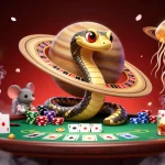 Tic88 offers vibrant casino betting with animated characters in a cosmic scene of poker and roulette.