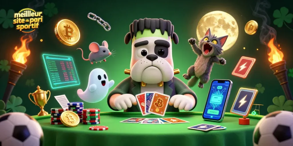 Parier sur le meilleur site de pari sportif avec une scène animée d'un bulldog, une souris et un chat loup.