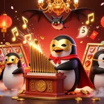 Récupérez les meilleures offres au meilleur casino en ligne avec un orgue à pièces dorées et des acrobates suspendus.