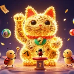 Experience big wins at planet88 with vibrant casino elements and a lucky cat illustration.