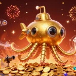 Engage with FLY88's vibrant casino adventures featuring a golden kraken and mechanical fish