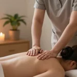 Relaxing 군포출장마사지 experience showcasing a skilled therapist providing relaxation and care in a serene home environment.