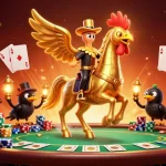 Experience Kèo nhà cái with a vibrant scene featuring a golden rooster navigating a bustling casino.