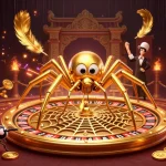 Engage in exciting gameplay at XO88 with a vibrant casino atmosphere featuring a unique golden spider and charming characters.